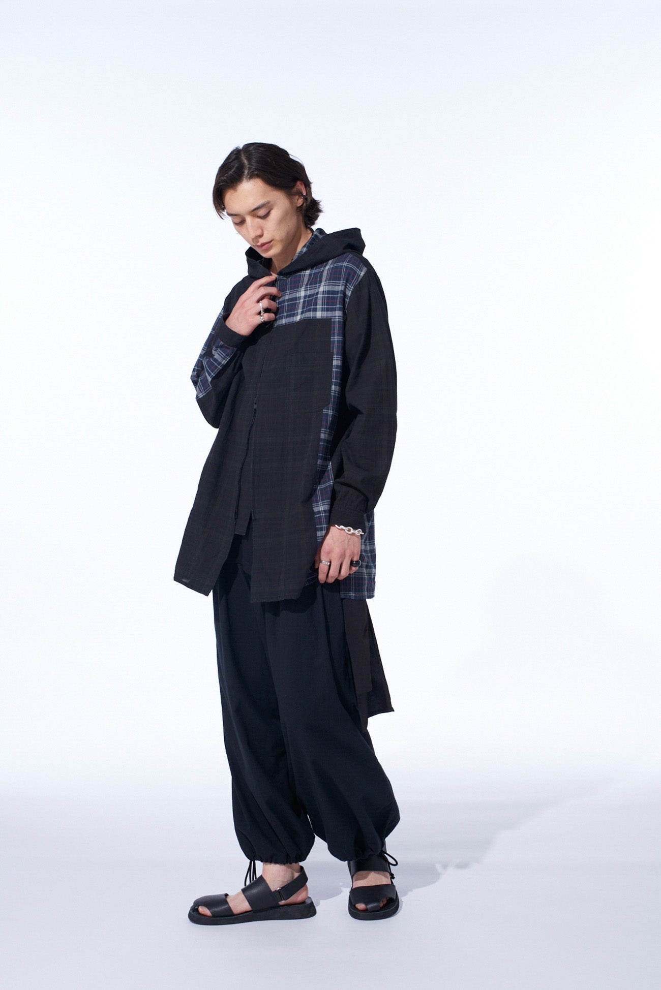 MADRAS CHECK PIGMENT PRINT HOODED SHIRT