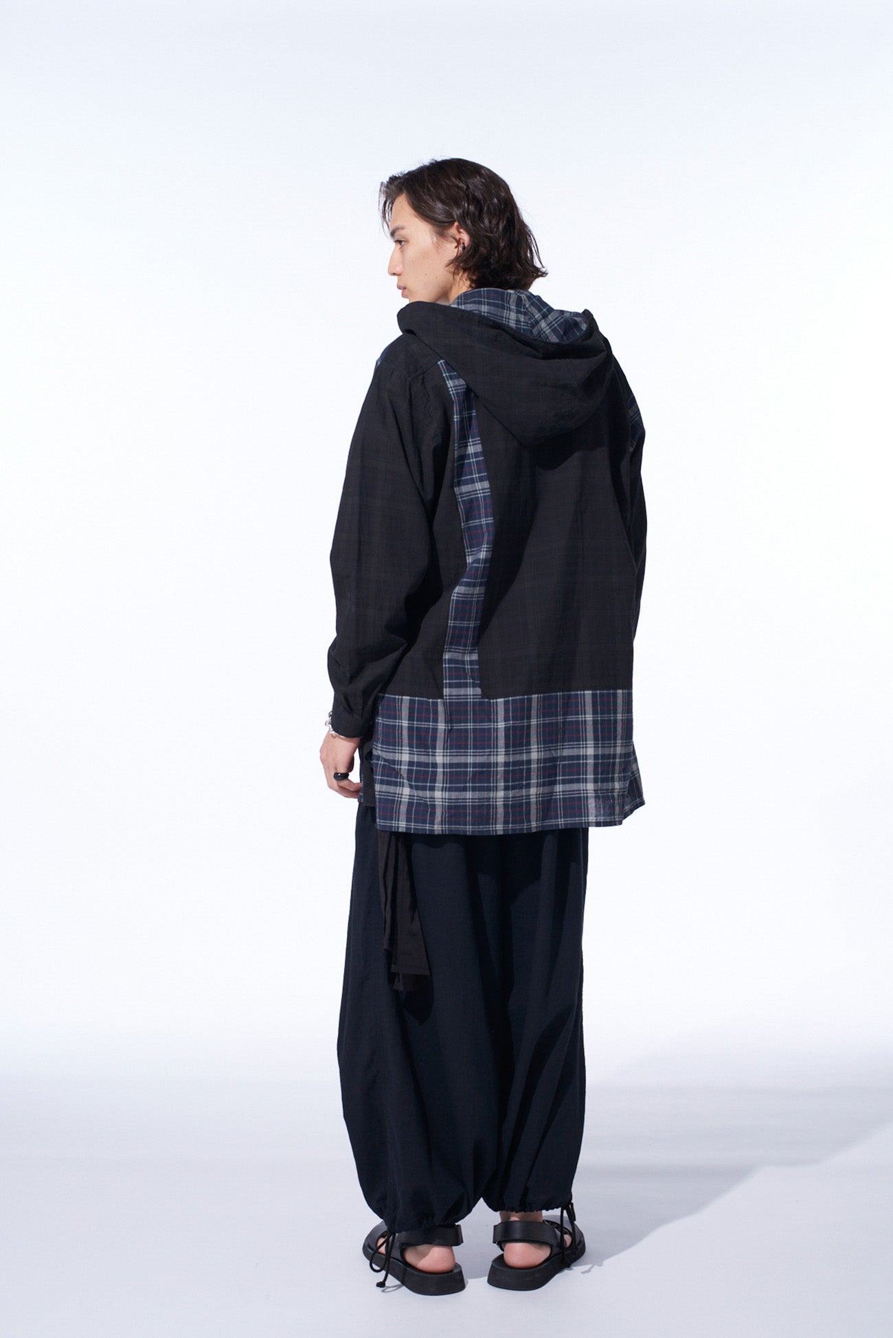 MADRAS CHECK PIGMENT PRINT HOODED SHIRT
