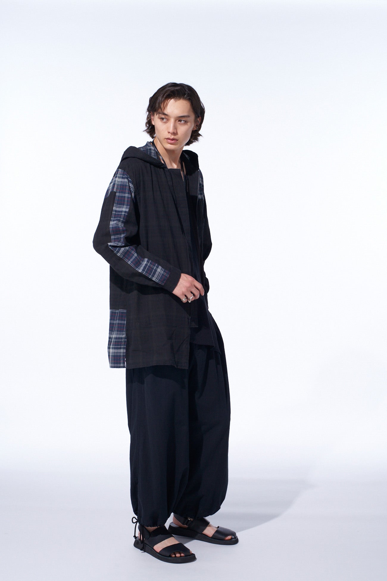 MADRAS CHECK PIGMENT PRINT HOODED SHIRT