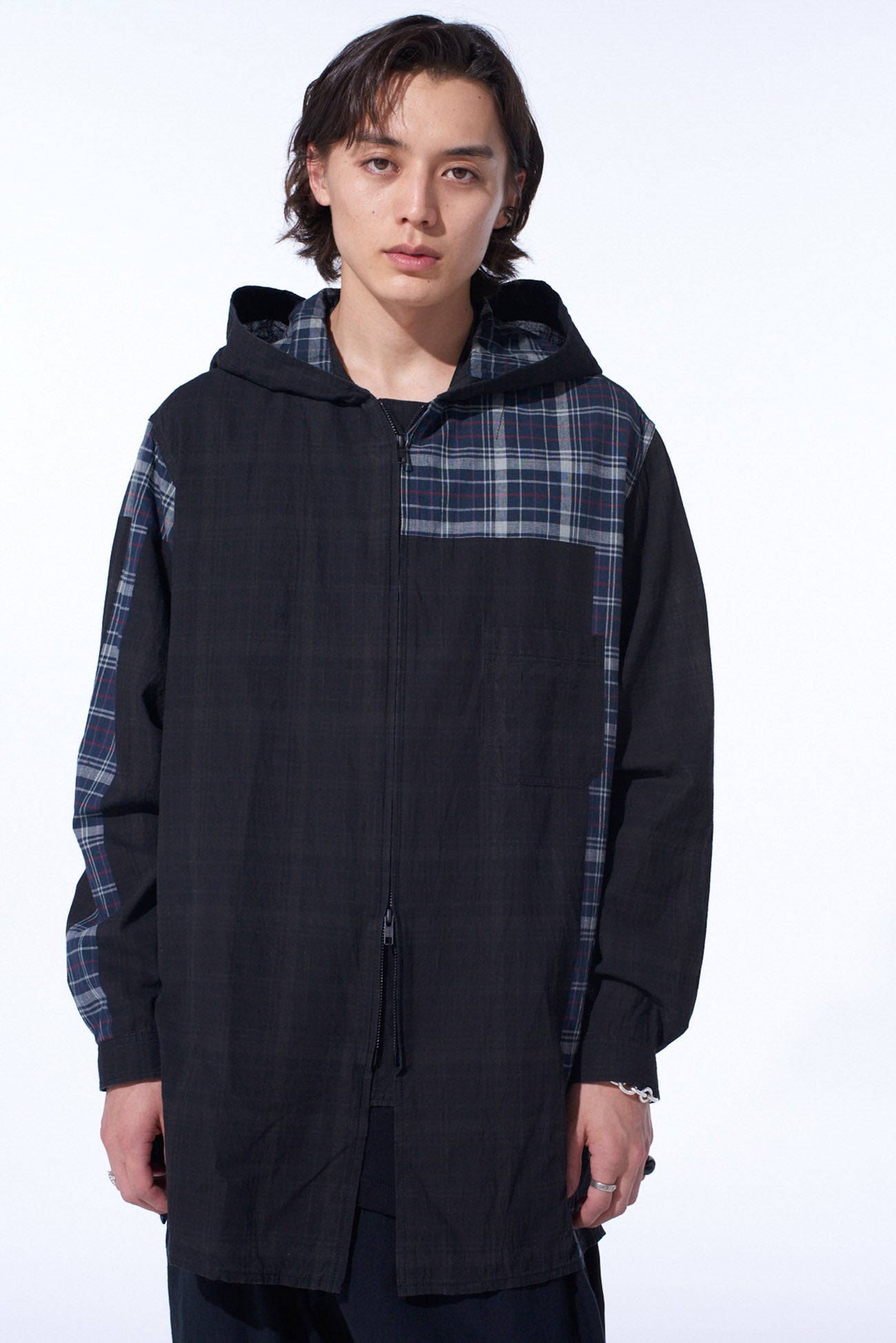 MADRAS CHECK PIGMENT PRINT HOODED SHIRT