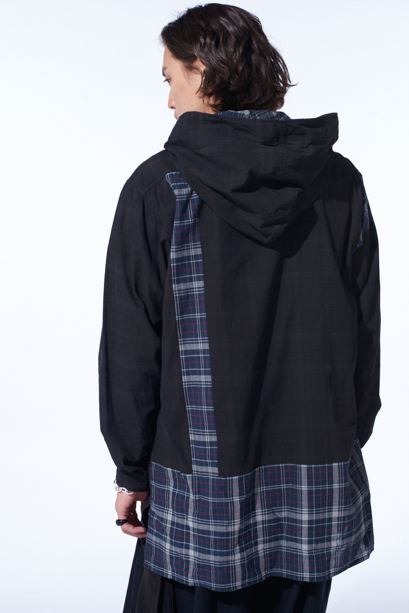 MADRAS CHECK PIGMENT PRINT HOODED SHIRT