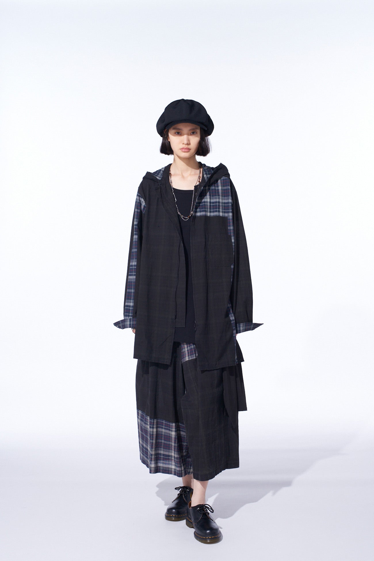 MADRAS CHECK PIGMENT PRINT HOODED SHIRT