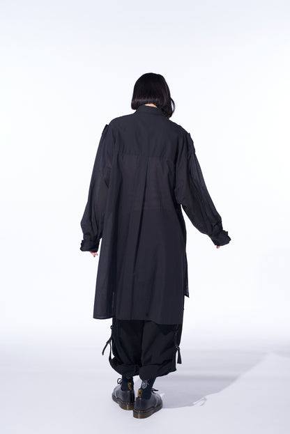 COTTON SILK LOAN OVERSIZED DOUBLE COLLAR MILITARY SHIRT