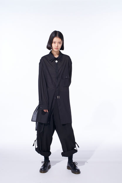 COTTON SILK LOAN OVERSIZED DOUBLE COLLAR MILITARY SHIRT
