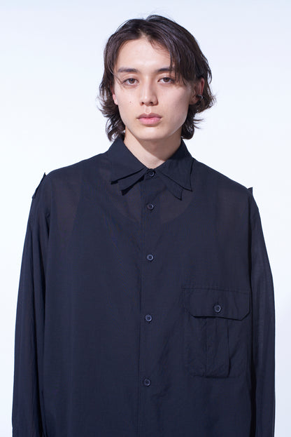 COTTON SILK LOAN OVERSIZED DOUBLE COLLAR MILITARY SHIRT
