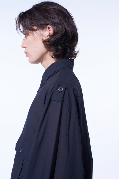 COTTON SILK LOAN OVERSIZED DOUBLE COLLAR MILITARY SHIRT