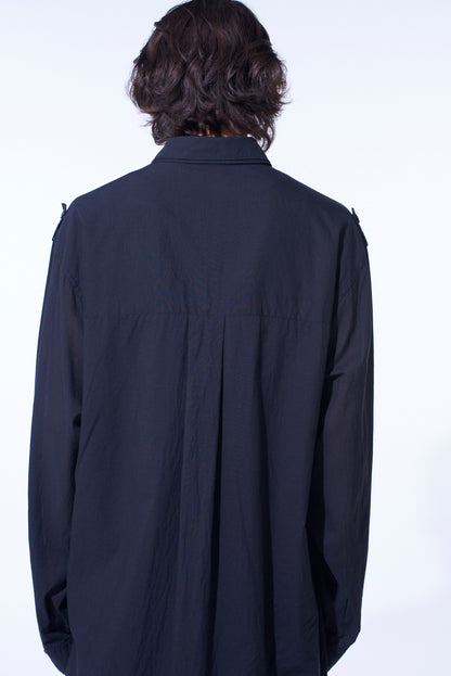 COTTON SILK LOAN OVERSIZED DOUBLE COLLAR MILITARY SHIRT