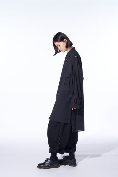 COTTON SILK LOAN OVERSIZED DOUBLE COLLAR MILITARY SHIRT