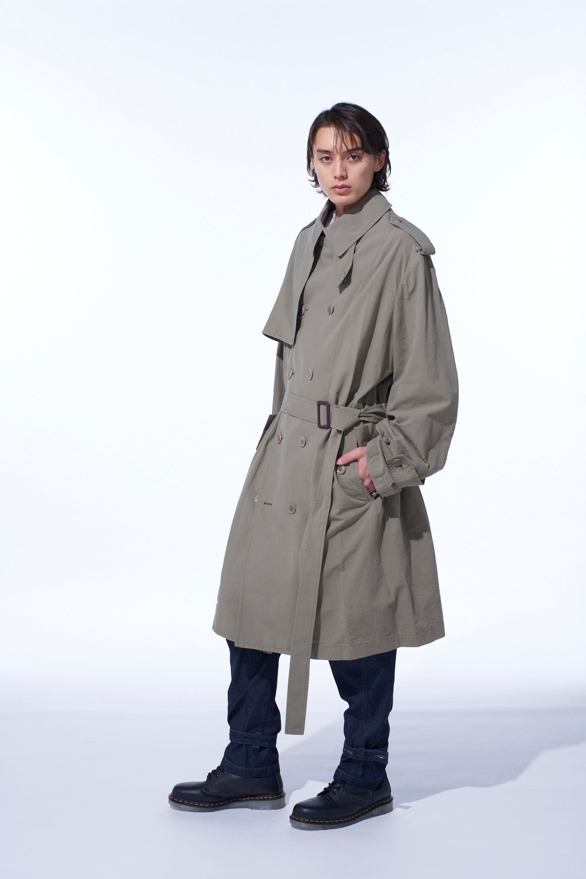 BRUSHED WASHER FINISH BROAD TRENCH COAT