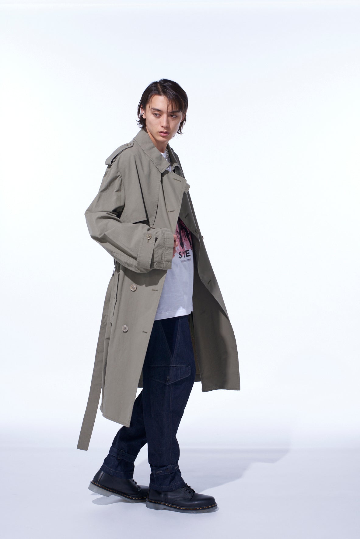BRUSHED WASHER FINISH BROAD TRENCH COAT