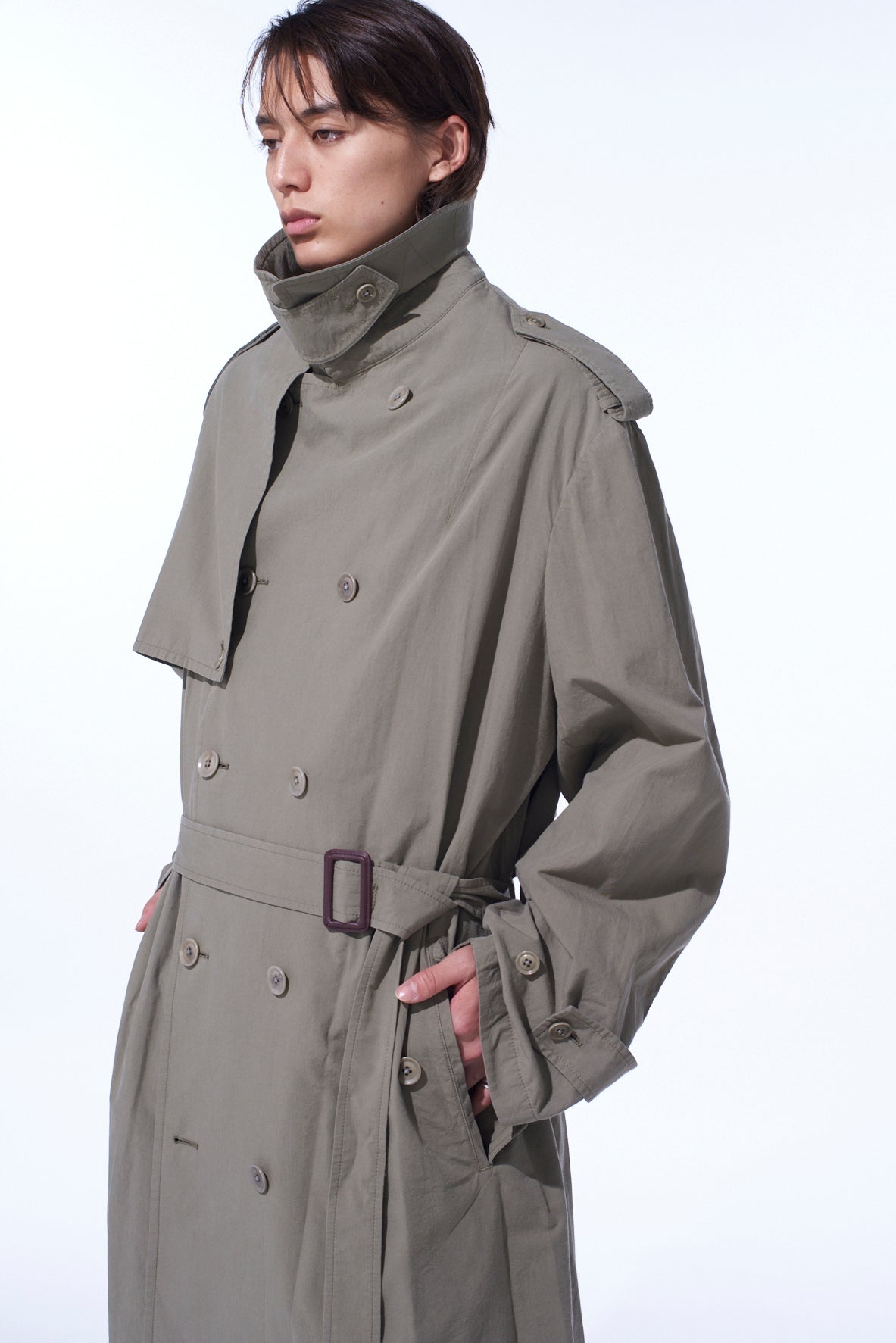 BRUSHED WASHER FINISH BROAD TRENCH COAT