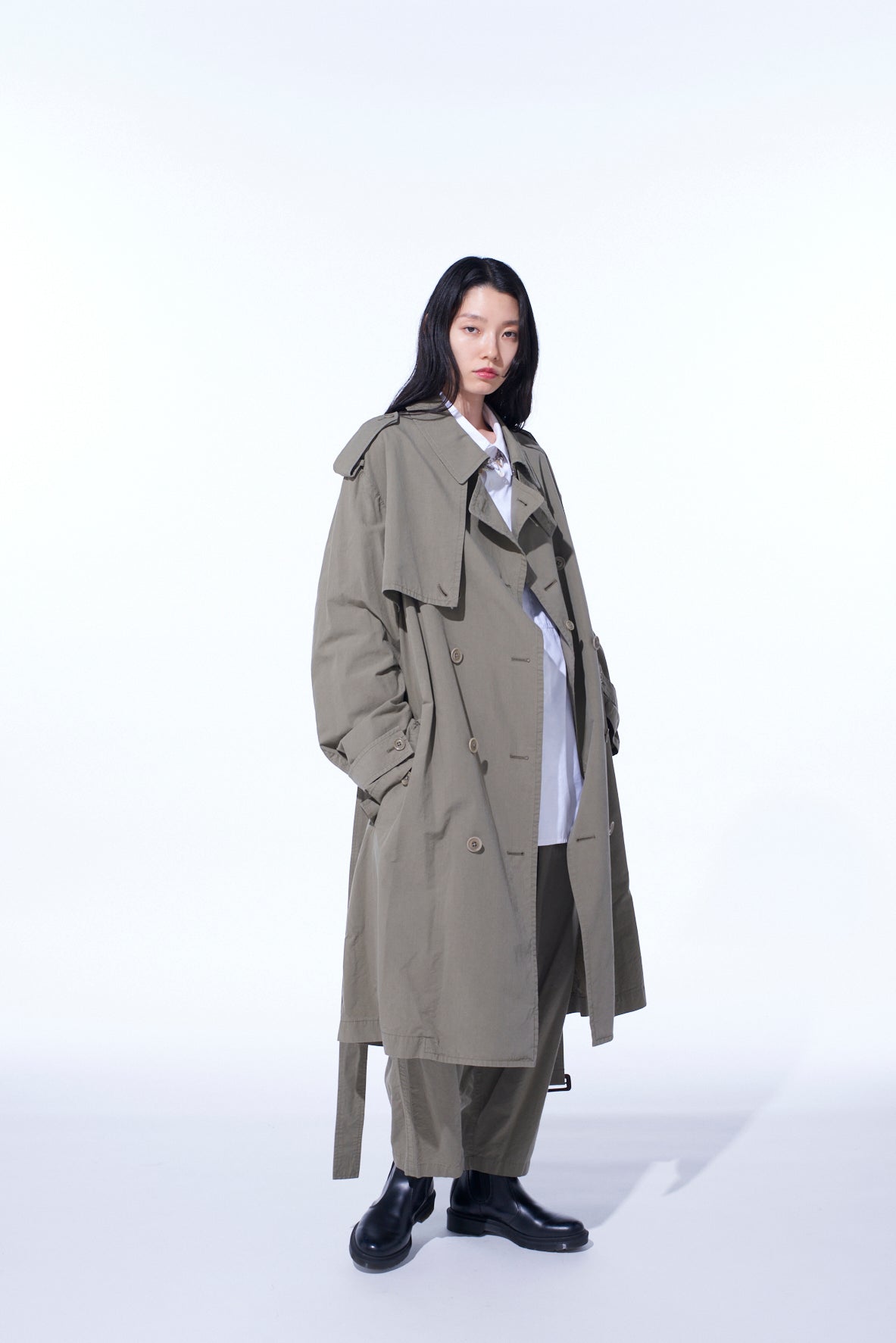 BRUSHED WASHER FINISH BROAD TRENCH COAT