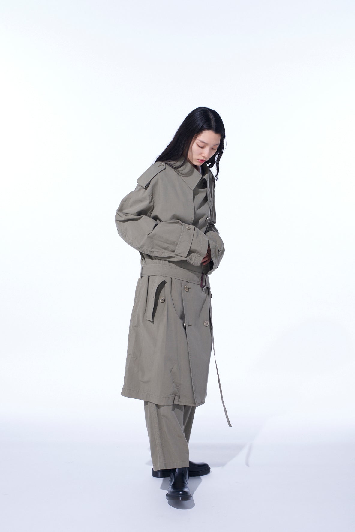 BRUSHED WASHER FINISH BROAD TRENCH COAT