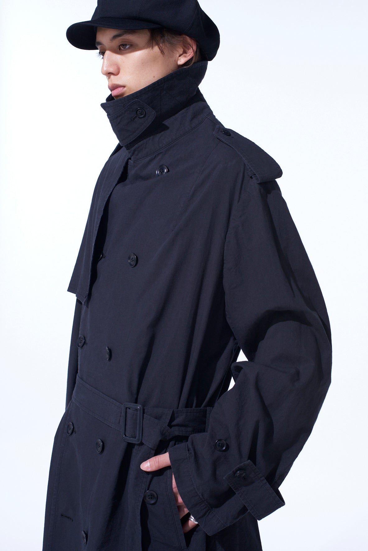 BRUSHED WASHER FINISH BROAD TRENCH COAT