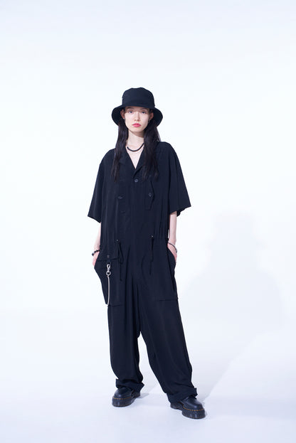 CREPE de CHINE SHORT SLEEVE MILITARY ALL-IN-ONE