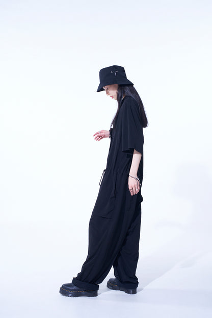 CREPE de CHINE SHORT SLEEVE MILITARY ALL-IN-ONE