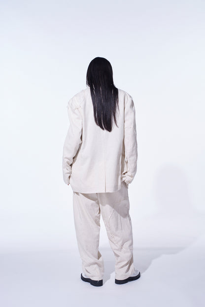 LINEN/COTTON HERRINGBONE ZIGZAG CUT-OUT JACKET
