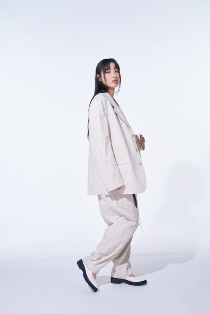 LINEN/COTTON HERRINGBONE ZIGZAG CUT-OUT JACKET