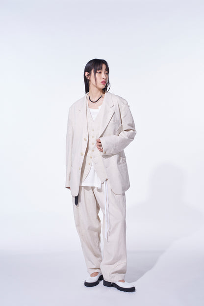 LINEN/COTTON HERRINGBONE ZIGZAG CUT-OUT JACKET