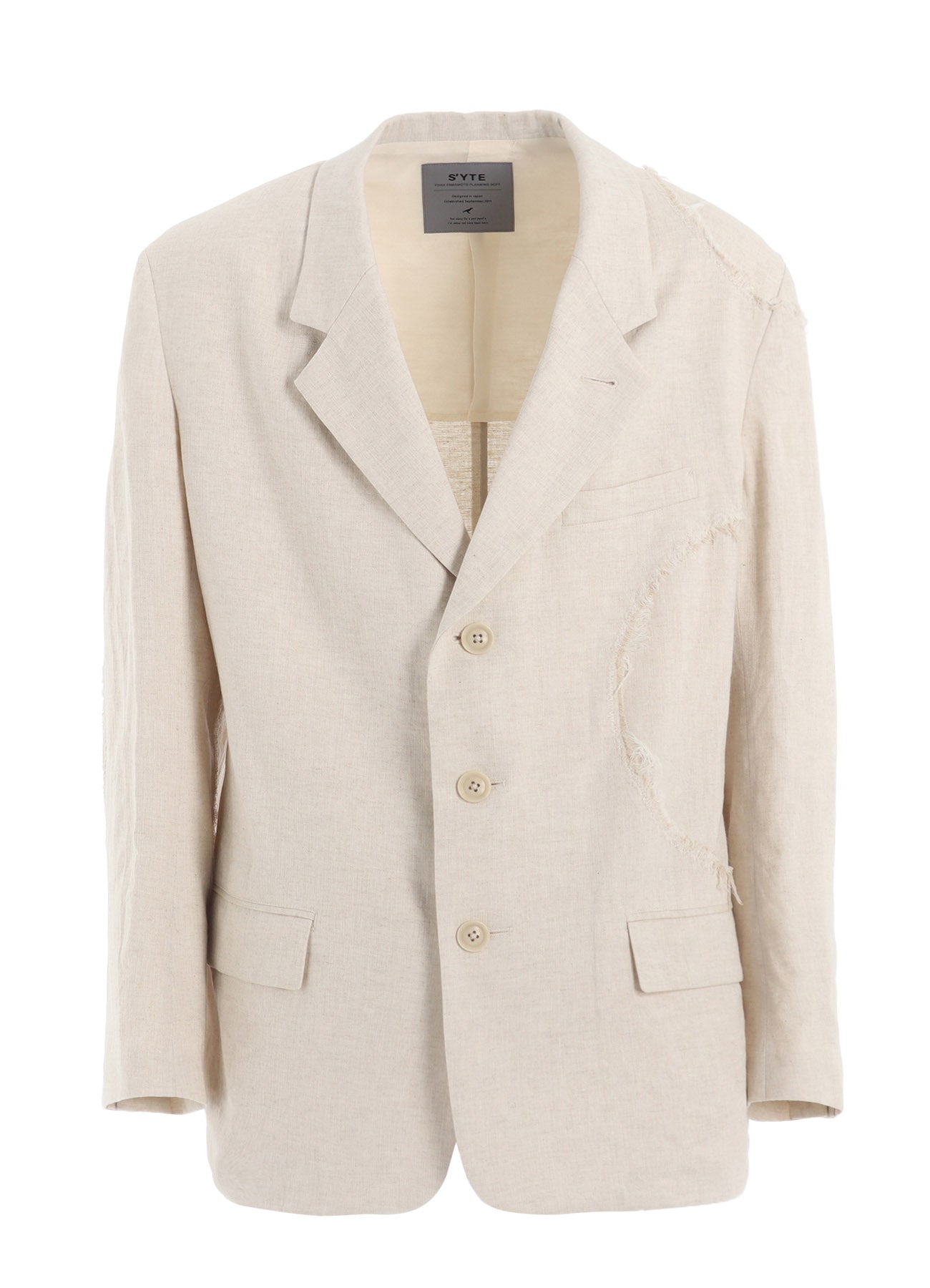 LINEN/COTTON HERRINGBONE ZIGZAG CUT-OUT JACKET
