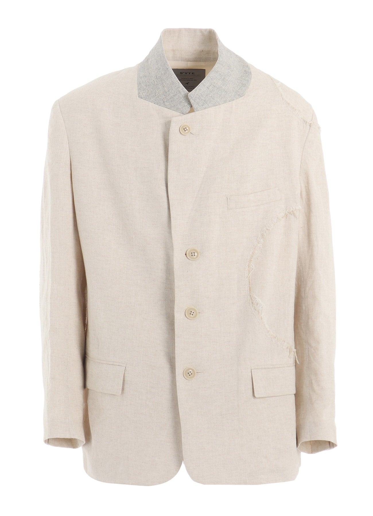 LINEN/COTTON HERRINGBONE ZIGZAG CUT-OUT JACKET