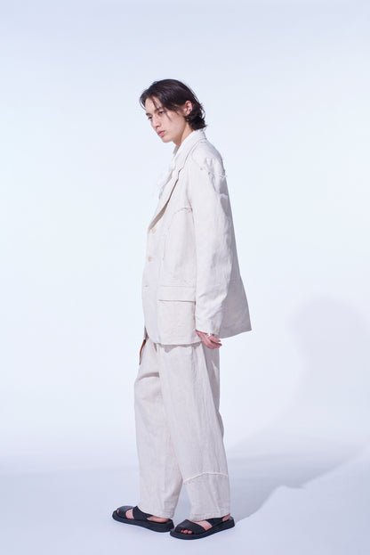 LINEN/COTTON HERRINGBONE ZIGZAG CUT-OUT JACKET