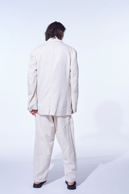 LINEN/COTTON HERRINGBONE ZIGZAG CUT-OUT JACKET