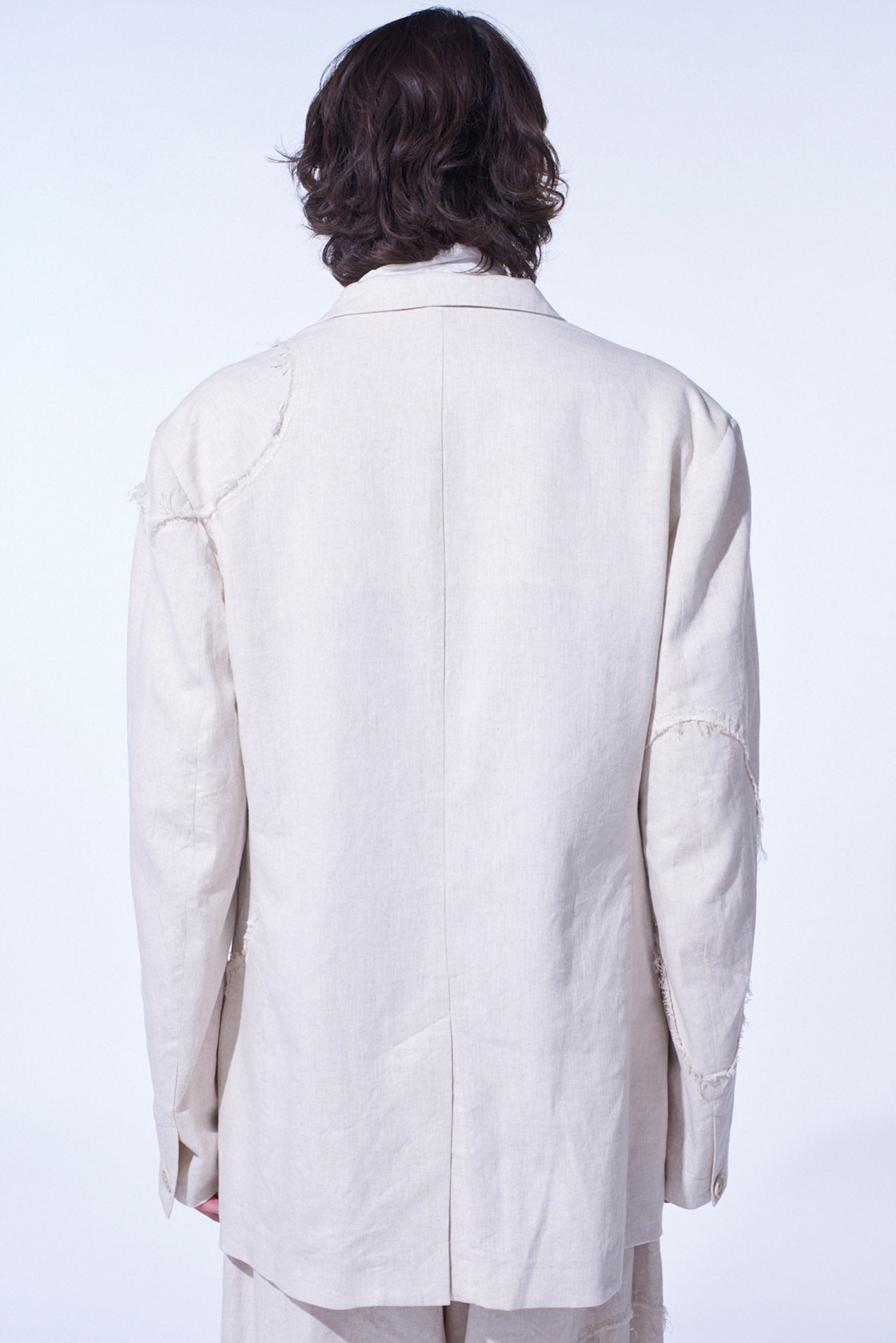 LINEN/COTTON HERRINGBONE ZIGZAG CUT-OUT JACKET