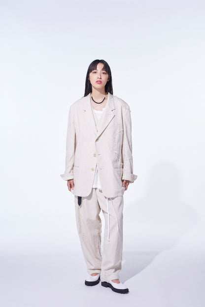 LINEN/COTTON HERRINGBONE ZIGZAG CUT-OUT JACKET
