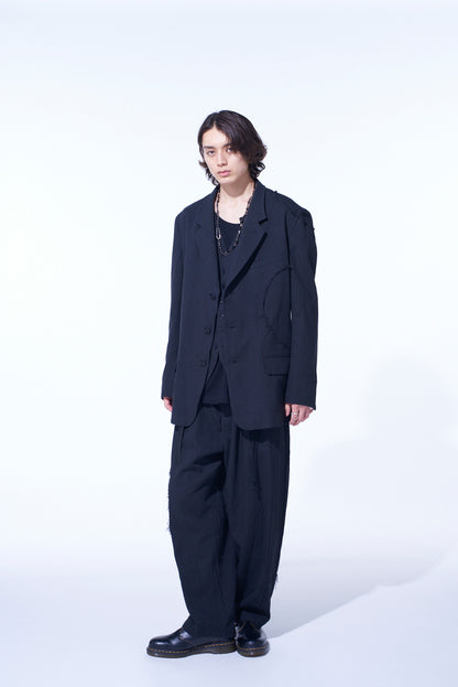 LINEN/COTTON HERRINGBONE ZIGZAG CUT-OUT JACKET