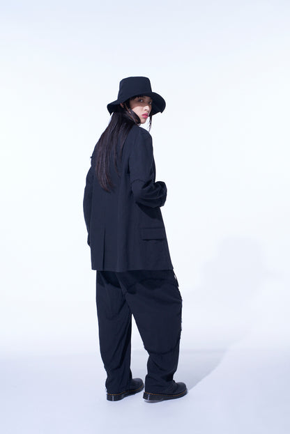 LINEN/COTTON HERRINGBONE ZIGZAG CUT-OUT JACKET
