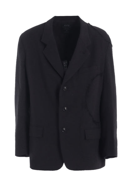 LINEN/COTTON HERRINGBONE ZIGZAG CUT-OUT JACKET