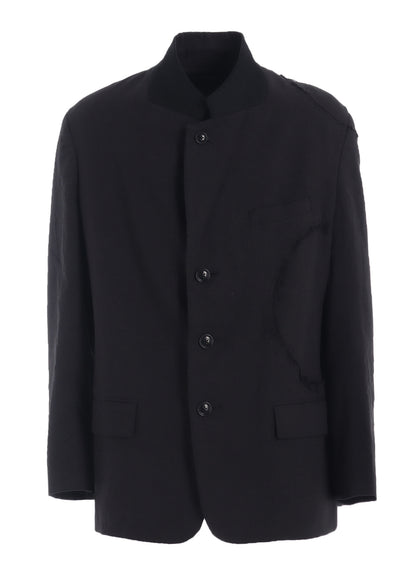 LINEN/COTTON HERRINGBONE ZIGZAG CUT-OUT JACKET