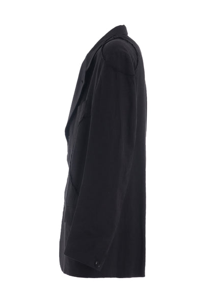 LINEN/COTTON HERRINGBONE ZIGZAG CUT-OUT JACKET
