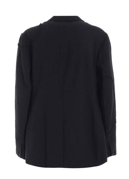 LINEN/COTTON HERRINGBONE ZIGZAG CUT-OUT JACKET