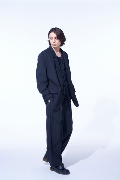 LINEN/COTTON HERRINGBONE ZIGZAG CUT-OUT JACKET