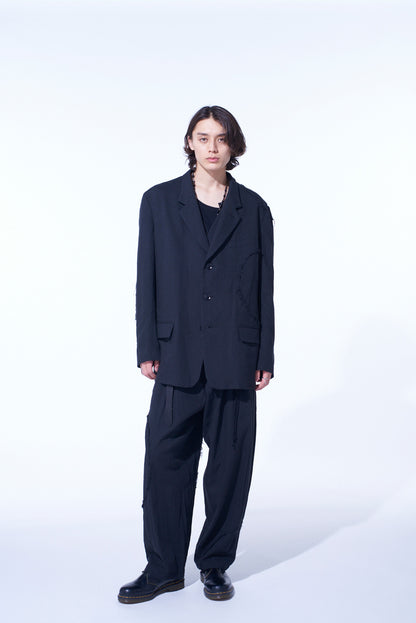 LINEN/COTTON HERRINGBONE ZIGZAG CUT-OUT JACKET