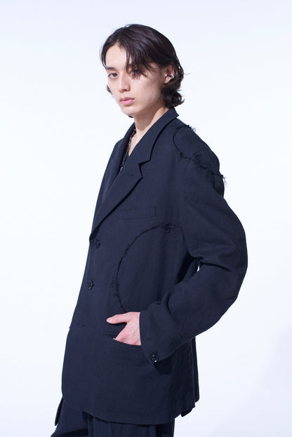 LINEN/COTTON HERRINGBONE ZIGZAG CUT-OUT JACKET