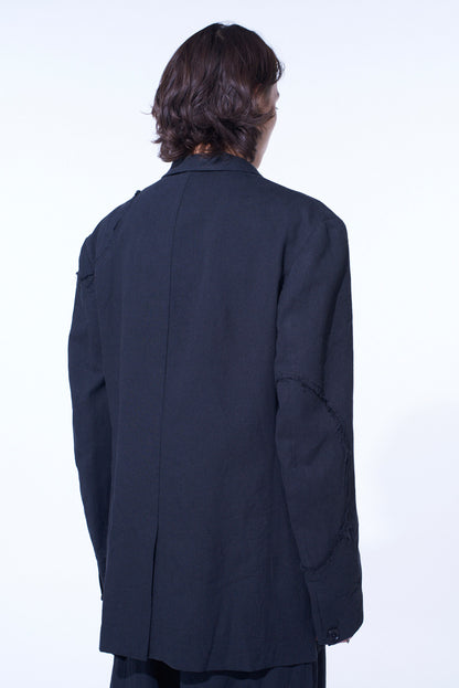 LINEN/COTTON HERRINGBONE ZIGZAG CUT-OUT JACKET
