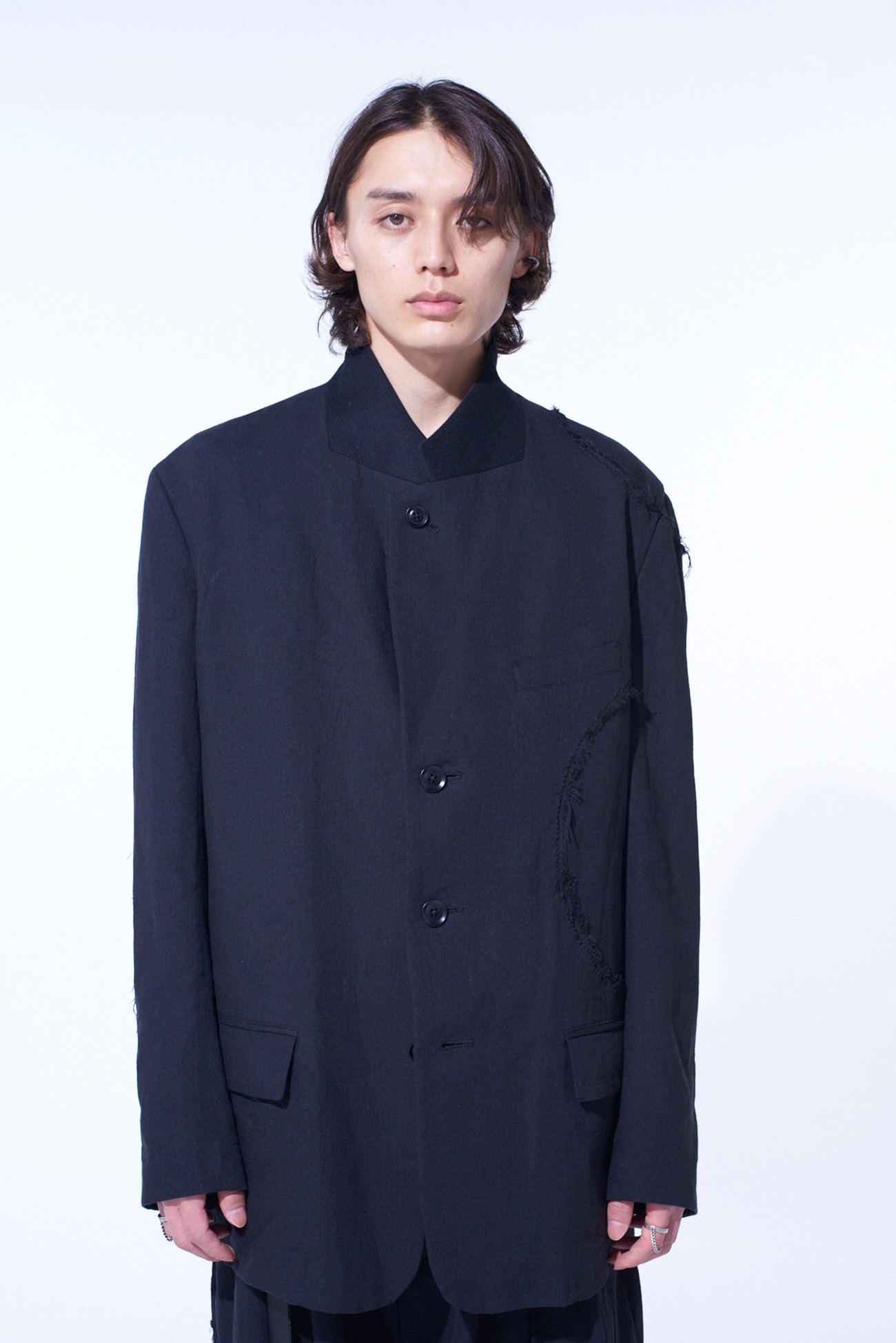 LINEN/COTTON HERRINGBONE ZIGZAG CUT-OUT JACKET