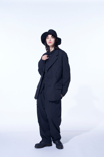 LINEN/COTTON HERRINGBONE ZIGZAG CUT-OUT JACKET