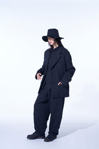 LINEN/COTTON HERRINGBONE ZIGZAG CUT-OUT JACKET