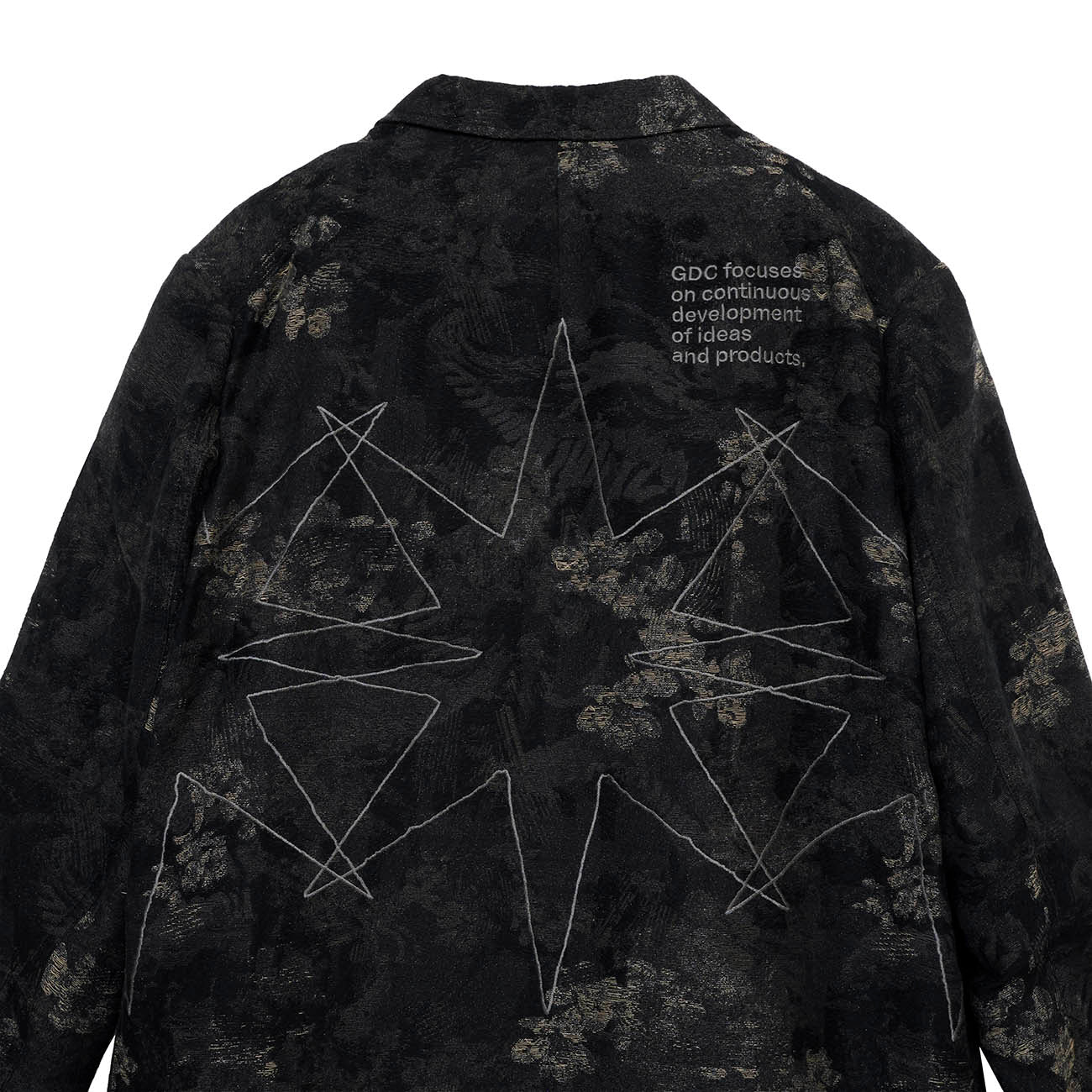 S’YTE × GDC Collaborate Collection- FADED FLORAL JACQUARD OCTAGON STAR EMBROIDERY LONG JACKET