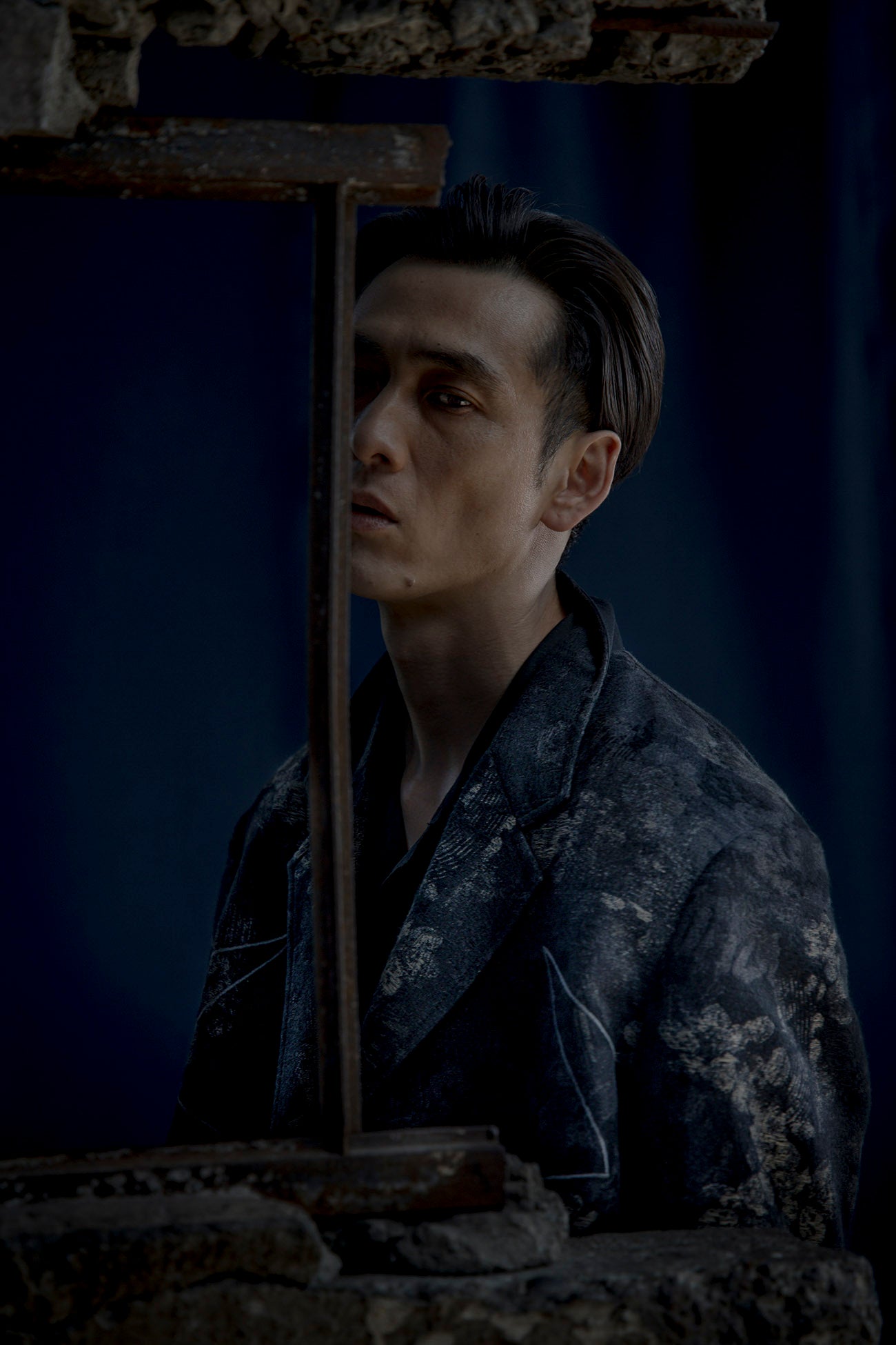 S’YTE × GDC Collaborate Collection- FADED FLORAL JACQUARD OCTAGON STAR EMBROIDERY LONG JACKET