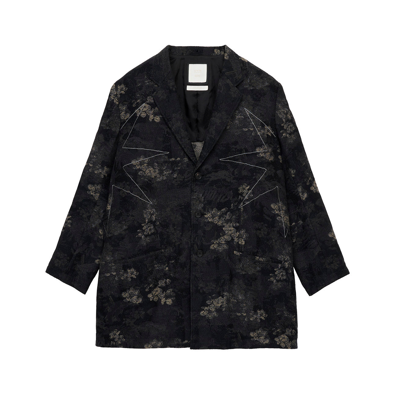 S’YTE × GDC Collaborate Collection- FADED FLORAL JACQUARD OCTAGON STAR EMBROIDERY LONG JACKET