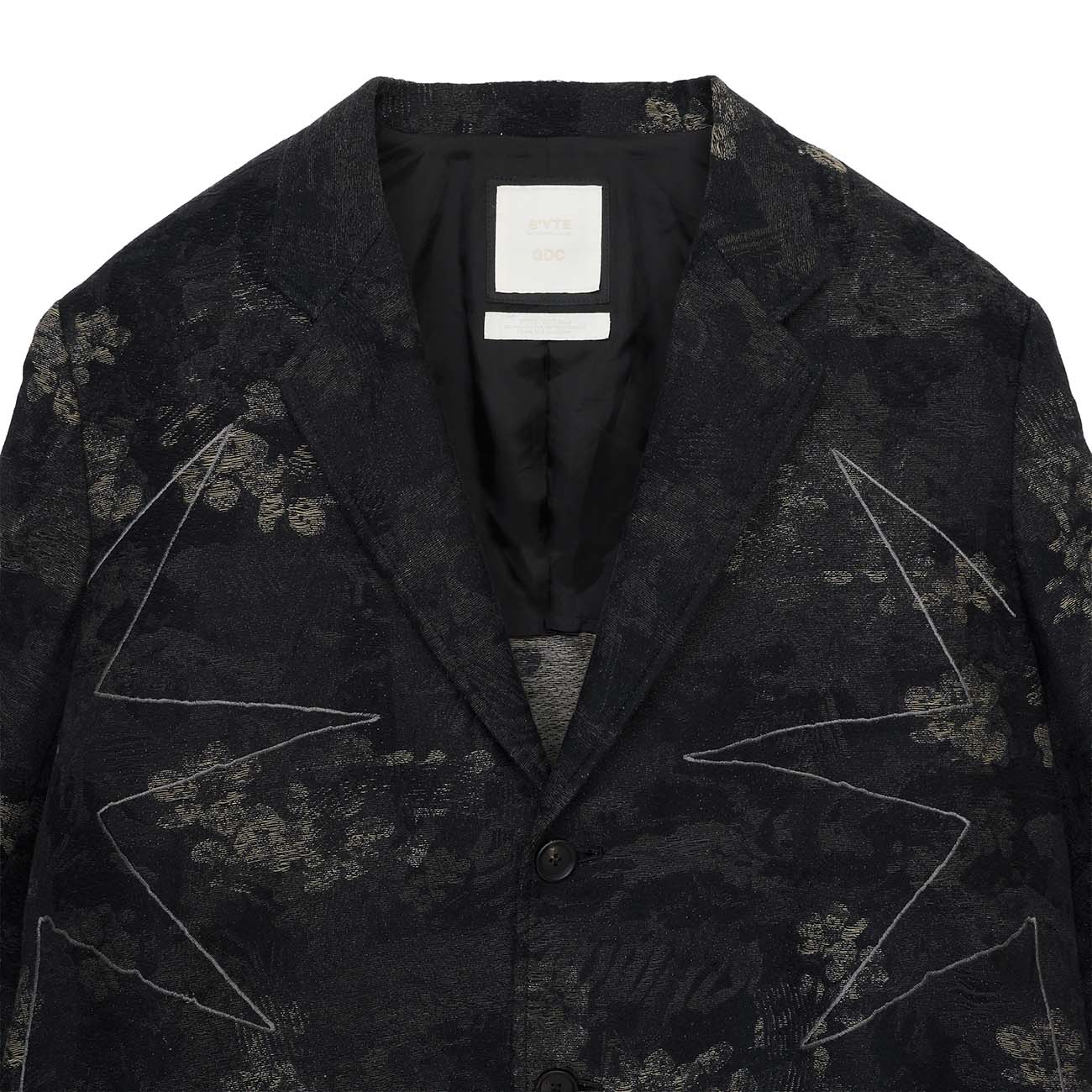 S’YTE × GDC Collaborate Collection- FADED FLORAL JACQUARD OCTAGON STAR EMBROIDERY LONG JACKET