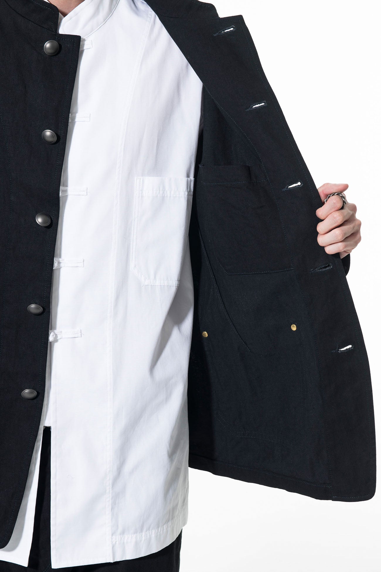 10 OZ DENIM STAND COLLAR COVERALLS JACKET