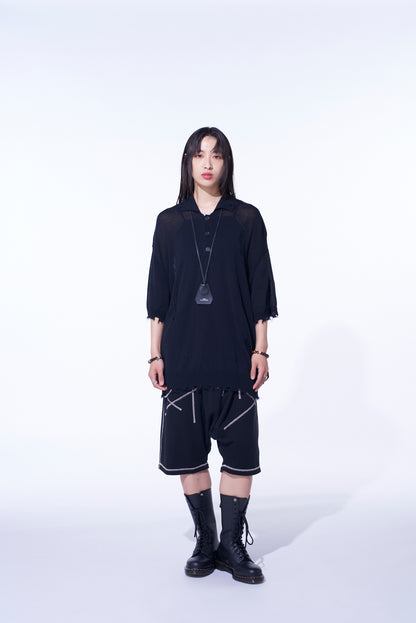 COMPACT TWIST 10G DAMAGED KNITTED POLO SHIRT