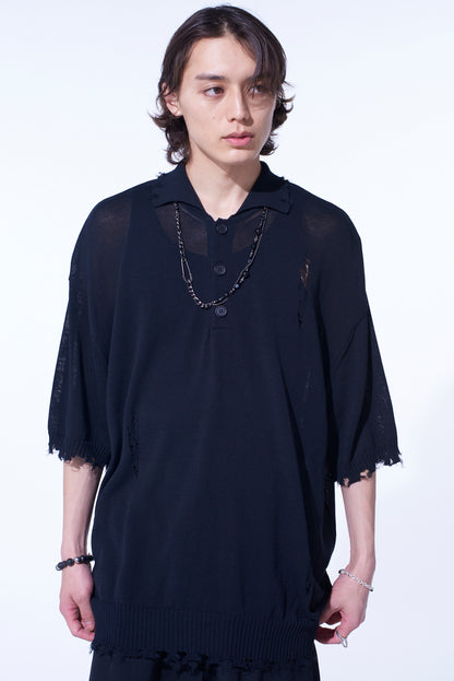 COMPACT TWIST 10G DAMAGED KNITTED POLO SHIRT