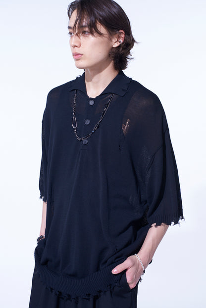 COMPACT TWIST 10G DAMAGED KNITTED POLO SHIRT